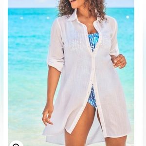 Swimsuits for All | BUTTON-FRONT SWIM COVER UP White Size 26/28